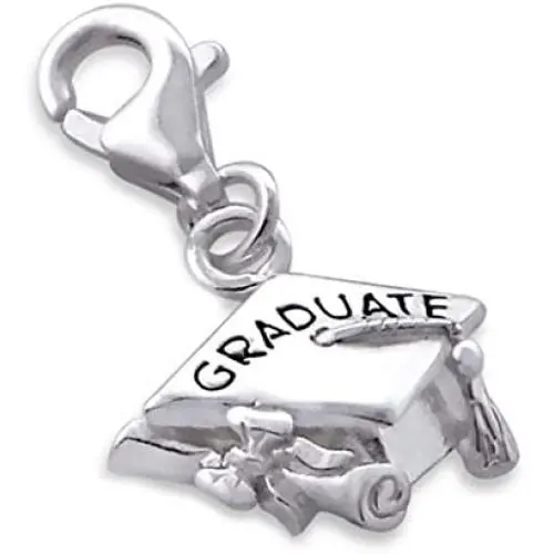 Graduation Cap Charm Lobster Clasp Sterling Silver 925 for Charms Bracelet, Necklace (E7239)