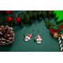 RareLove Cute Cat with Red Xmas Hat Green Bell Ring Pierced Dangle Christmas Earrings CZ Crystal Silver Plated Alloy Holiday For Women Girls
