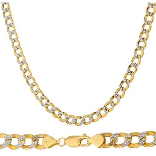 10K Yellow Gold 5mm Thick Cuban Curb Diamond Cut Pave Chain Necklace