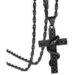 GoldChic Jewelry Customized Cross INRI Crucifix/Miraculous Virgin Mary Charm Pendant with Chain, Christain Jewelry Women Men, 18K Gold/Black Rhodium Plated/Stainless Steel Jesus Necklace