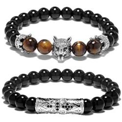 KAMRESH Black Matte Beads Bracelets 8mm Onyx Stone Bracelets Sets Charm King Crown for Women Men Jewelry