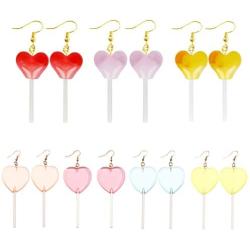 Funny Heart Lollipop Drop Dangle Earrings Set Ball Candy Multicolor Resin Cartoon for Women Girl Exaggerated Friendship BFF Food Jewelry