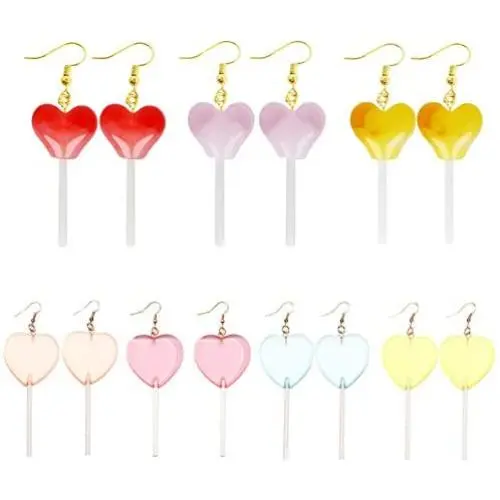 Funny Heart Lollipop Drop Dangle Earrings Set Ball Candy Multicolor Resin Cartoon for Women Girl Exaggerated Friendship BFF Food Jewelry Funny Heart Lollipop Drop Dangle Earrings Set Ball Candy Multicolor Resin Cartoon for Women Girl Exaggerated Friendship BFF Food Jewelry