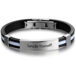 Personalized Engraved Stainless Steel Rubber Bracelet for Men Women Kids DIY Custom Name Date ID Bracelet
