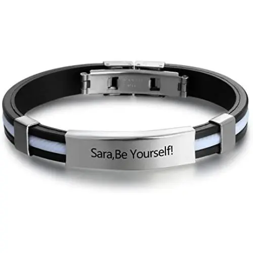 Personalized Engraved Stainless Steel Rubber Bracelet for Men Women Kids DIY Custom Name Date ID Bracelet Personalized Engraved Stainless Steel Rubber Bracelet for Men Women Kids DIY Custom Name Date ID Bracelet