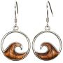 Sterling Silver Koa Wood Ocean Wave Dangle Hook Earrings