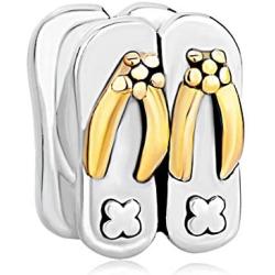 CharmsStory Sterling Silver Beach Slippers Charm Beads For Bracelets