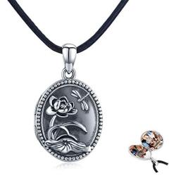 Oval Sterling Silver Locket for Women That Holds Pictures,vintage Dragonfly Lotus Necklace Pendant Photo Locket Jewelry