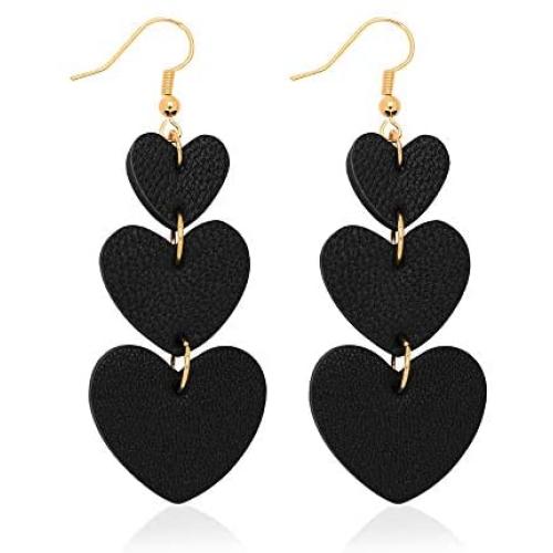 Jagucho Leather Earrings Dangle for Women, Lightweight Heart Earrings Drop for Teen Girls, Gifts for Women