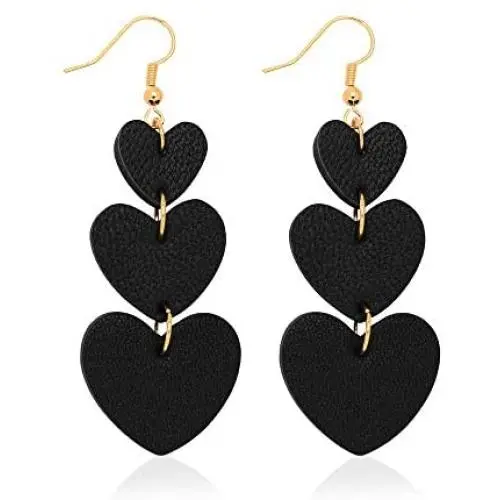 Jagucho Leather Earrings Dangle for Women, Lightweight Heart Earrings Drop for Teen Girls, Gifts for Women