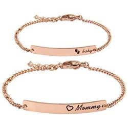 WUSUANED Baby&Mommy Bracelet Baby Baptism Bracelet Mom Daughter Bar Bracelet Set Gift for New Mom&Baby