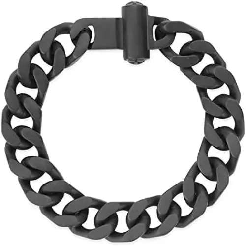 USWEL Matte Black Surgical Steel Miami Cuban Link Bracelet Hypoallergenic Solid Hip Hop Jewelry for Men Women 8'' Long 1.5'' Wide with Magnetic Closure and Gift Box Packing USWEL Matte Black Surgical Steel Miami Cuban Link Bracelet Hypoallergenic Solid Hip Hop Jewelry for Men Women 8'' Long 1.5'' Wide with Magnetic Closure and Gift Box Packing