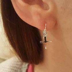 925 Solid Sterling Silver Dangling Minimalist Small Cross Earrings - Dangle Tiny Simple Christian Jewelry