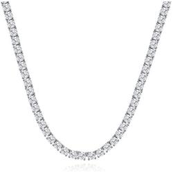 Tennis Chain Necklace White Gold-Plated Necklace Sterling Silver Necklace Dainty Brass Round Classic 5A Cubic Zirconia CZ Gift for Men Women