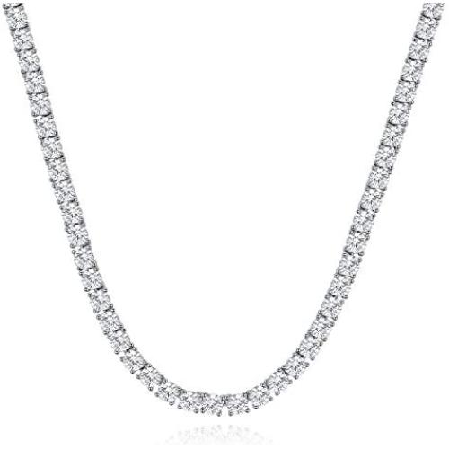 Tennis Chain Necklace White Gold-Plated Necklace Sterling Silver Necklace Dainty Brass Round Classic 5A Cubic Zirconia CZ Gift for Men Women