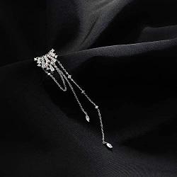 Clustered Chandelier CZ Star Long Chain Dangle Cuff Wrap Earrings for Women Girls S925 Sterling Silver Stud Post Tassel Hanging Cubic Zirconia Diamond Jewelry Gifts for Wedding Best Friend Birthday