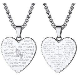 PROSTEEL Lords Prayer Heart Necklace, Stainless Steel Praying Hands Pendant & Chain, Mens Womens Necklace, 22inch-24inch, Come Gift Box