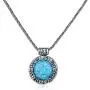 Antique Style 925 Sterling Silver Necklace with Created Blue Fire Opal Floral Design Pendant, 20'' Antique Style 925 Sterling Silver Necklace with Created Blue Fire Opal Floral Design Pendant, 20''