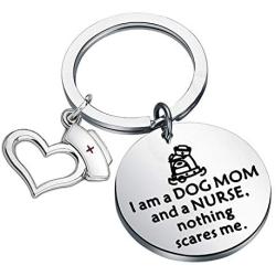 AKTAP Funny Nurse Gift Dog Mom Gifts I Am A Dog Mom and A Nurse Nothing Scare Me Keychain for Nurse Graduation Dog Lover