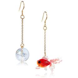 DAMLENG Funny Cute Acrylic Resin Simulation Fish in Bag Dangle Earrings Unique Asymmetry Lightweight Goldfish Dangle Drop Earrings Jewelry Gift for Girls Women