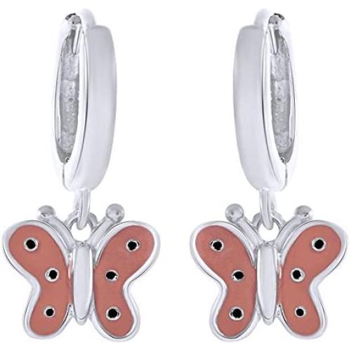 AFFY Jewelry Peach Enamel Butterfly Drop Earrings in 925 Sterling Silver