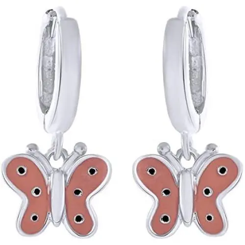 AFFY Jewelry Peach Enamel Butterfly Drop Earrings in 925 Sterling Silver AFFY Jewelry Peach Enamel Butterfly Drop Earrings in 925 Sterling Silver