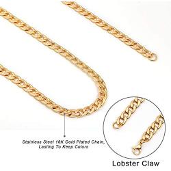 Men Gold Necklace Chain, Gold Plated Figaro Chain Link, Stainless Steel 8mm Wide Curb Hip Hop Chian Necklace 24Inch