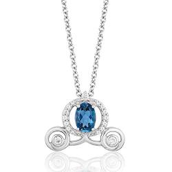 Jewelili Enchanted Disney Fine Jewelry Sterling Silver 1/10Cttw And London Blue Topaz Cinderella Carriage Pendant