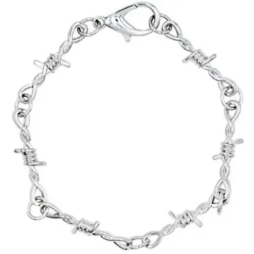 Barbed Wire Necklace Gothic Thorns Choker Necklace Bangle Bracelet Spur Chain Necklace Punk Hiphop Rock Jewelry for Boys Men Barbed Wire Necklace Gothic Thorns Choker Necklace Bangle Bracelet Spur Chain Necklace Punk Hiphop Rock Jewelry for Boys Men