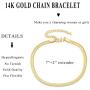 NUZON 14K Gold Snake Chain Bracelet& Cuban Curb T Bar Link Chain Bracelet Minimalist Dainty Jewelry for Women Girls 7 Adjustable