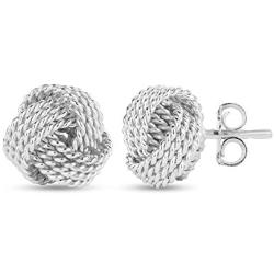 LeCalla Sterling Silver Jewelry Italian Design Diamond Cut Wire Love Knot Stud Earring for Women