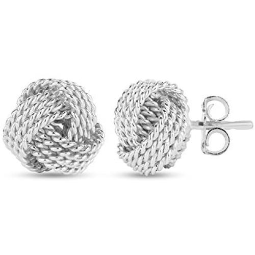 LeCalla Sterling Silver Jewelry Italian Design Diamond Cut Wire Love Knot Stud Earring for Women