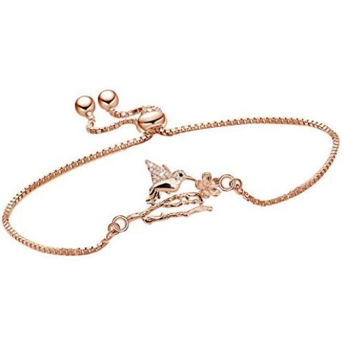 Rose Gold Hummingbird Bracelet Crystal Bird Jewelry Christmas Gift