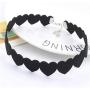Heart Velevt Choker Necklace Boho Leather Heart Shaped Chain Jewelry Silver Plated for Women Girls