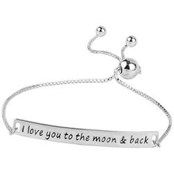 LeCalla Sterling Silver Jewelry Love You To The Moon and Back Sliding Bolo Bracelet for Teen Women