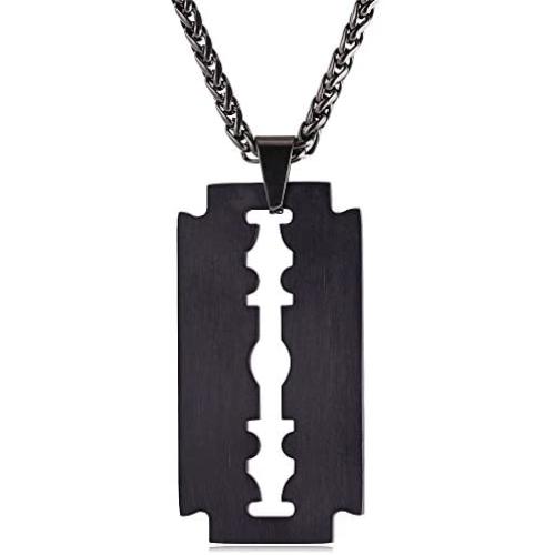 U7 Men Cool Necklace Stainless Steel/Black Gun Plated/18K Gold Plated Razor Blade Pendant, with 22 Inch Chain