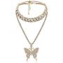 YBMYCM Big Butterfly Pendant Statment Necklace Rhinestone Chain for Women Girl Bling Gold Silver Crystal Layered Choker Necklaces Accessory for Hip Hop Lovers