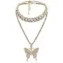 YBMYCM Big Butterfly Pendant Statment Necklace Rhinestone Chain for Women Girl Bling Gold Silver Crystal Layered Choker Necklaces Accessory for Hip Hop Lovers