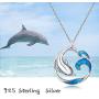 Dolphin Necklace Wave Necklace Sterling Silver Jumping Dolphin Pendant Sterling Silver Blue Gradient Wave Dainty Jewelry Birthday Friendship Gift for Women Girlfriend Teen