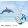 Dolphin Necklace Wave Necklace Sterling Silver Jumping Dolphin Pendant Sterling Silver Blue Gradient Wave Dainty Jewelry Birthday Friendship Gift for Women Girlfriend Teen