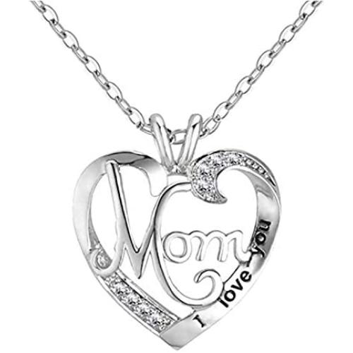 Mom Necklace Love Heart Necklace for Mothers Birthday Gift - I Love You Mom Necklace Mothers Day Jewelry Gifts Mother Necklace from Daughter (F：Heart&Mom)