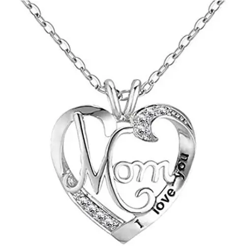 Mom Necklace Love Heart Necklace for Mothers Birthday Gift - I Love You Mom Necklace Mothers Day Jewelry Gifts Mother Necklace from Daughter (F：Heart&Mom)