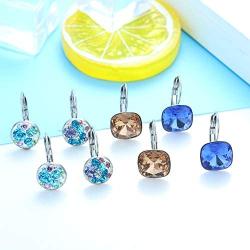 ORAZIO 4 Pairs CZ Leverback Dangle Hoop Earrings for Women Gold Plated Round Square Crystal Dangle Huggies Earrings Cute Drop Earrings Jewelry Set