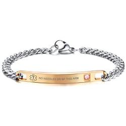 VNOX Custom Engraving Medical Symbol Rose Gold Plated Stainelss Steel CZ Link Bracelet for Women Girl,7.6''