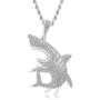 TENGLAI Hip Hop Shark Necklace, Long Chain Punk Rock Choker, Crystal Fish Jewelry, Premium Unisex Cubic Zirconia Shark Pendant with 24'' Rope/Box Chain