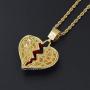 PAMTIER Mens Iced Out Full Diamond Broken Heart Pendant Necklace Chain Silver Gold