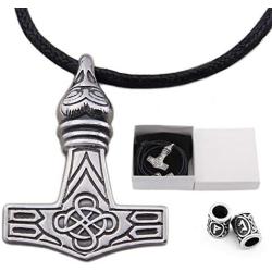 GUNGNEER Raven Head Thors Hammer Pendant Necklace - Stainless Steel Nordic Viking Mjolnir Choker for Men Women, Adjustable Length Cotton Cord