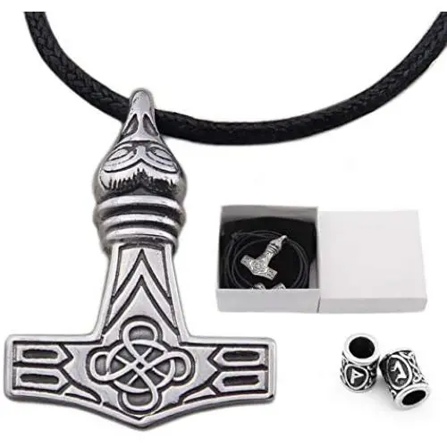 GUNGNEER Raven Head Thors Hammer Pendant Necklace - Stainless Steel Nordic Viking Mjolnir Choker for Men Women, Adjustable Length Cotton Cord GUNGNEER Raven Head Thors Hammer Pendant Necklace - Stainless Steel Nordic Viking Mjolnir Choker for Men Women, Adjustable Length Cotton Cord