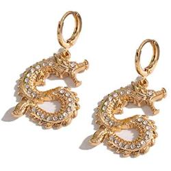 Dragon Dangle Earrings Exaggerated Chinese Dragon Small Hoop Earrings for Women Girls Hip Hop Party Jewelry Gifts