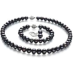 Kaitlyn Black 8-9mm A Quality Freshwater 925 Sterling Silver Cultured Pearl Set For Women